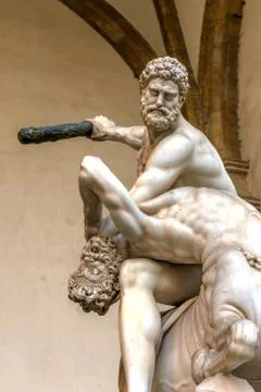 Hecules Nessus Centauer Statue Loggia Piazza Signoria Florence Italy Stock Photos