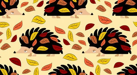 Hedgehog in autumn forest pattern seamless. Autumn background. vector texture Illustrazione stock