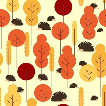 Hedgehog in autumn forest pattern seamless. Autumn background. vector texture Stock Illustration