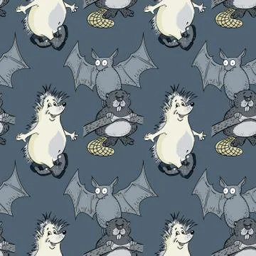 Hedgehog, bat, beaver seamless pattern イラスト素材