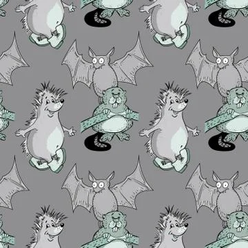 Hedgehog, bat, beaver seamless pattern Stock Illustration