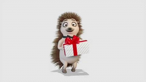 Hedgehog dancing with a gift around him 库存影片 168810287
