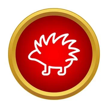 Hedgehog icon symbol with red background and gold frame Stock Illustration