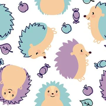 Hedgehog pattern cheerful on a white background For use in printing on fabric Stock Illustration