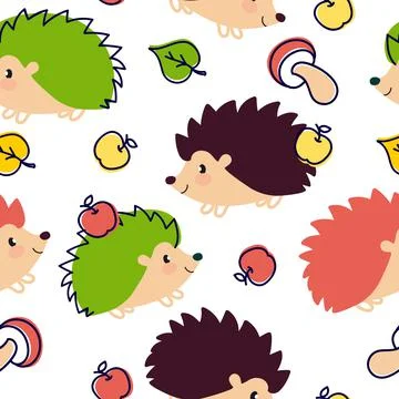 Hedgehog pattern cheerful on a white background For use in printing on fabric Stock Illustration