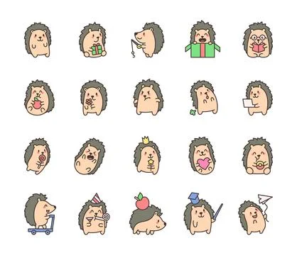 Hedgehog set featuring a character Stock Illustration