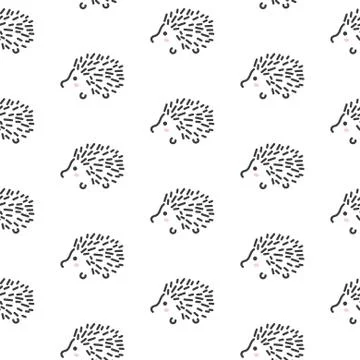 Hedgehog stylized line fun seamless pattern for kids and babies Illustrazione stock