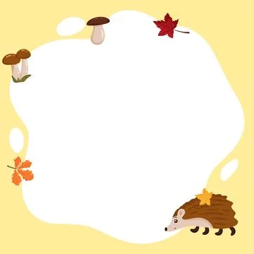 Hedgehog. Vector frame in the form of a spot with elements of autumn, in a fl Stockillustratie