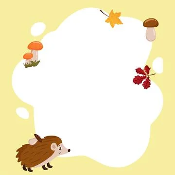 Hedgehog. Vector frame in the form of a spot with elements of autumn, in a fl Stock Illustration