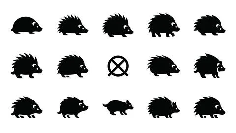 Hedgehog vector silhouettes featuring spiky animal shapes and nature conser.. Stock Illustration