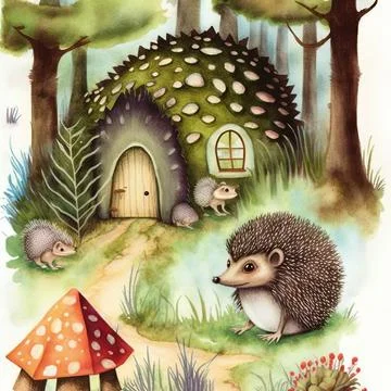 Hedgehog Woodland stories watercolor illustration illustration Stock Illustration