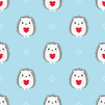 Hedgehogs with hearts seamless pattern Stock Illustration