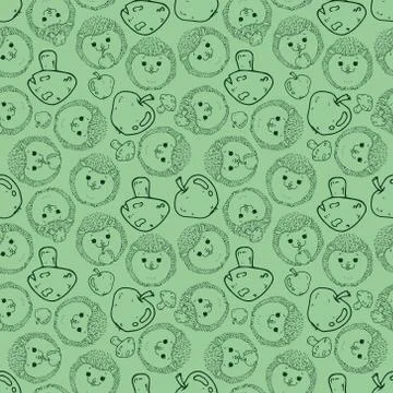 Hedgehogs seamless pattern. Vector illustration of children's background made Stock Illustration