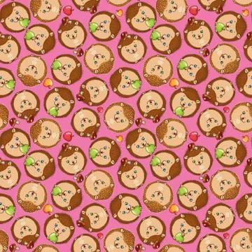 Hedgehogs seamless pattern. Vector illustration of children's background made Stock Illustration