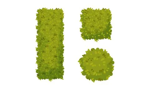 Hedges of different shapes set. Park and garden decorative elements cartoon Ilustração Stock