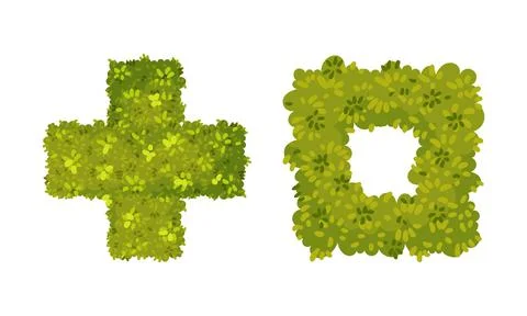 Hedges of different shapes set. Park and garden decorative elements, summer Illustrazione stock