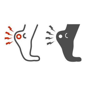 Heel pain line and solid icon, Body pain concept, foot ache sign on white Stockillustratie