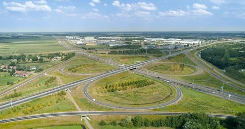 Heerenveen Highway Intersection A32 A7 - Holland – 4K Drone Footage Stock Footage 122588088
