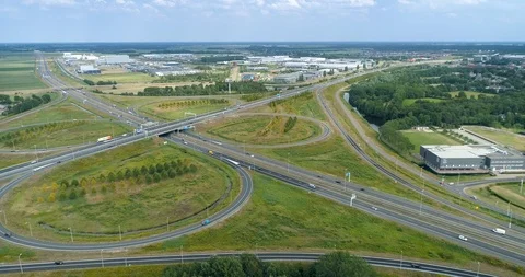 Heerenveen Highway Intersection A32 A7 - Holland – 4K Drone Footage Stock Footage 122588229