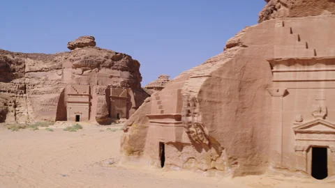 Hegra, AlUla, Saudi Arabia, Eagles, close and slow. Aerial 4K Stock Footage 196821910