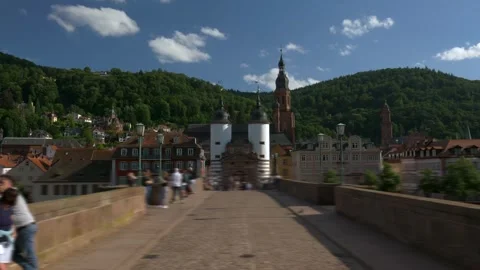 Heidelberg Germany 4K Hyperlapse Old Bridge Stockbeeldmateriaal 299722296