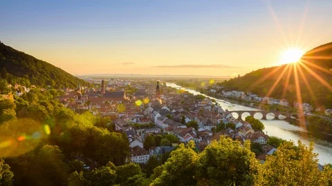 Heidelberg, Germany, time lapse with the setting sun and evening lights Stock Footage 90552196