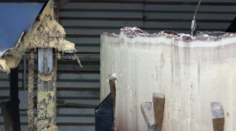 Height adjustment of the saw on a special machine for longitudinal cutting of Stock Footage 62011925