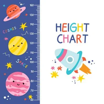 Height chart with the cute planet in outer space. Cosmic centimeter for baby. Illustrazione stock