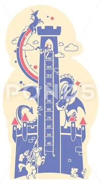Height charts. Fairytale castle, Meter wall or height meter from 40 to 140 Stock Illustration