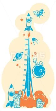 Height charts. Space adventure, meter wall or height meter from 40 to 140 Stock Illustration