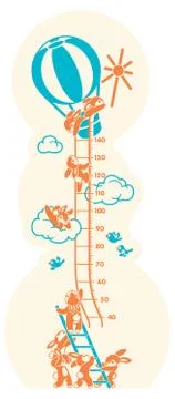 Height charts. Sunbeams, Meter wall or height meter from 40 to 140 centimeter. Stock Illustration