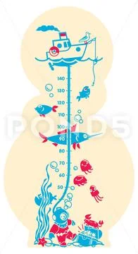 Height charts. Undersea, Meter wall or height meter from 40 to 140 centimeter. Stock Illustration