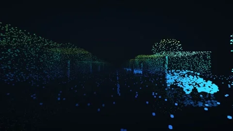 Height coded lidar point cloud suburban residential street mobile mapping Stock Footage 342134191