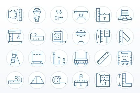 Height Design Vector Icons featuring 24 Pixel Optimized Thin Line Style Stock Illustration
