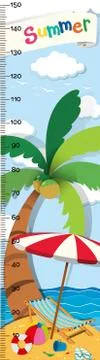 Height measurement chart with beach background Stock Illustration