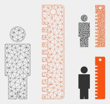 Height Meter Vector Mesh Carcass Model and Triangle Mosaic Icon Stock Illustration