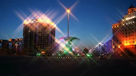 Heihe City Night Lights Stock Footage 10957053