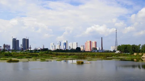Heihe Cityscape Timelapse with clouds zoom-in 動画素材 40972538