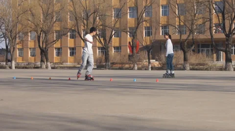 Heihexueyuan Students Riding Rollers 03 Stock Footage 37356244