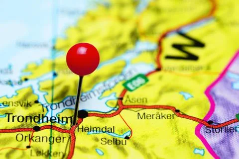 Heimdal pinned on a map of Norway Stock Photos