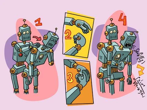 Heimlich maneuver, saving someone choking on food. Futuristic instructions for Illustrazione stock