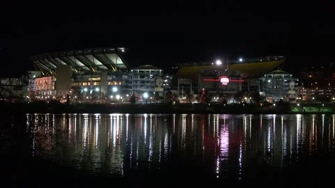 Heinz Field River Night Static 4K Stock Footage 137557251