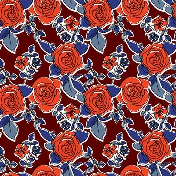 Heirloom roses seamless pattern. Trend fashion retro style flowers pattern Stock Illustration