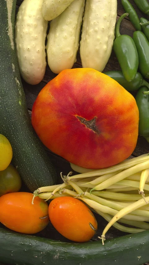Heirloom vegetables abundance full frame background texture. Stock Footage 345006907