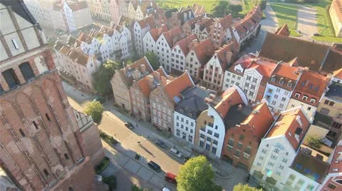 Heli flight next to St. Nicholas Cathedral and view on the Old City in Elblag Stock Footage 10922695