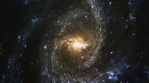 Helical galaxy in outer space with glittering stars and nebulae Stock Footage 154377941