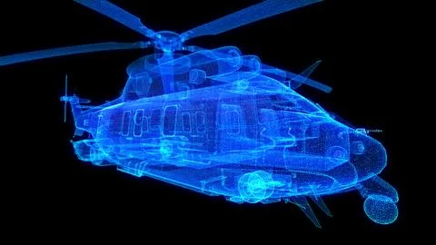 Helicopter. 3D wire-frame model on a black sky background 스톡 일러스트
