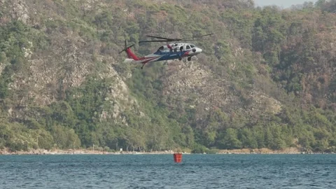 Helicopter in Action During Wildfire Suppression Stock Footage 282929410