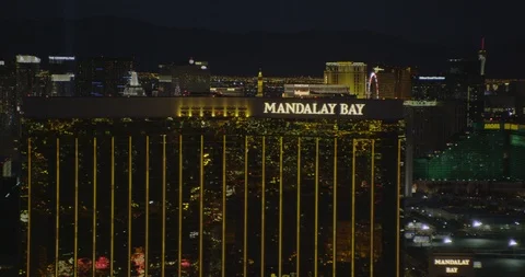 Helicopter aerial shot moving down Las Vegas Strip at night, drone Stock Footage 115437193