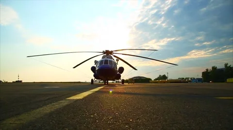 A helicopter at the airport Stock Footage 53867018